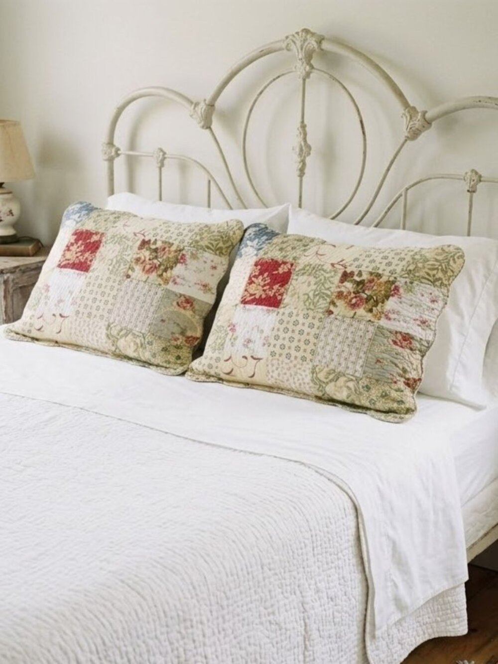 Pair of Quilted Patchwork Standard Pillow Shams Cottagecore Shabby Chic Floral